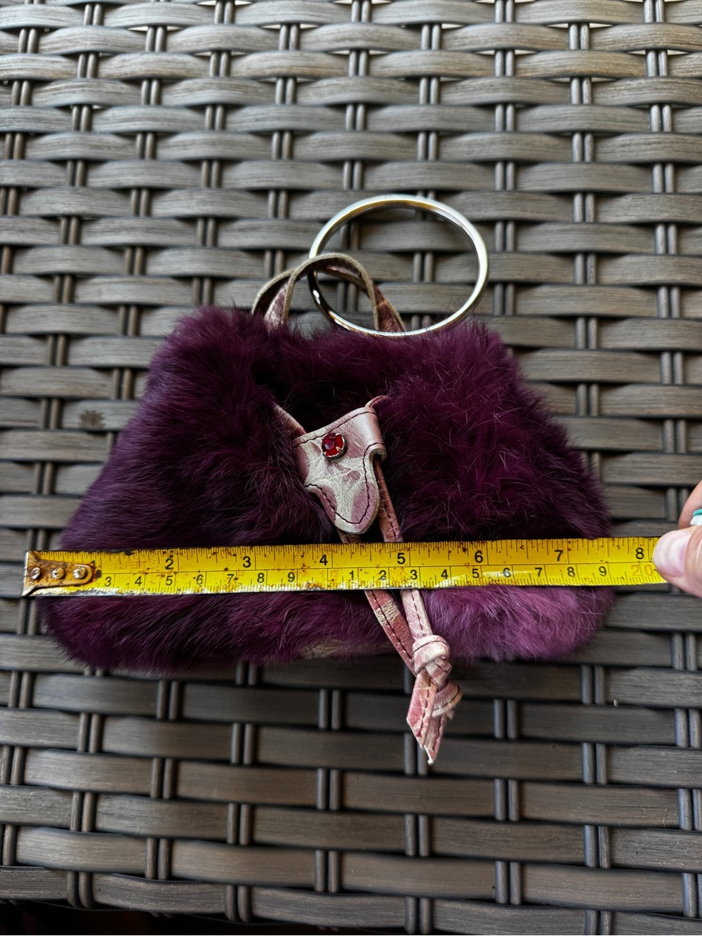 Caterina Lucchi Fur Mini Handbag Made In Italy Burgundy Ring Handle Y2K - Picture 13 of 15